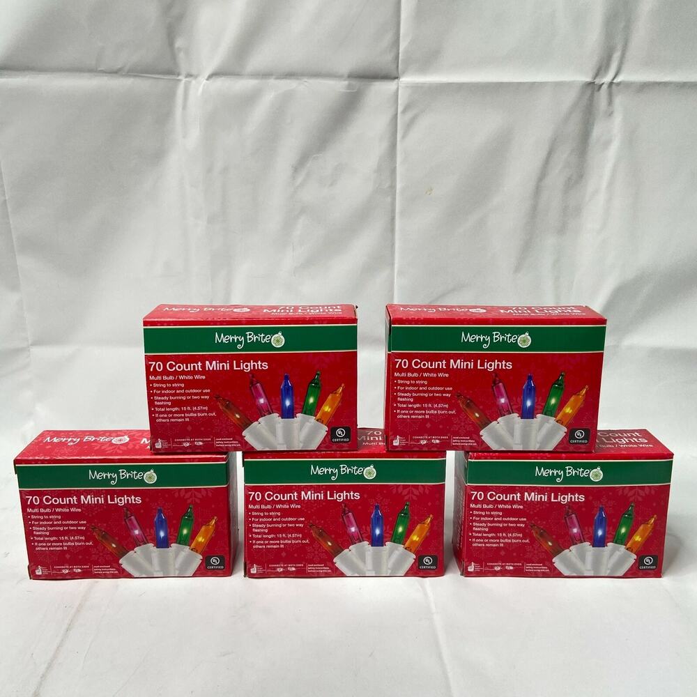 NEW 350 COUNT HOLIDAY CHRISTMAS MINI LIGHTS WHITE WIRE 70 COLORED BULBS PER BOX